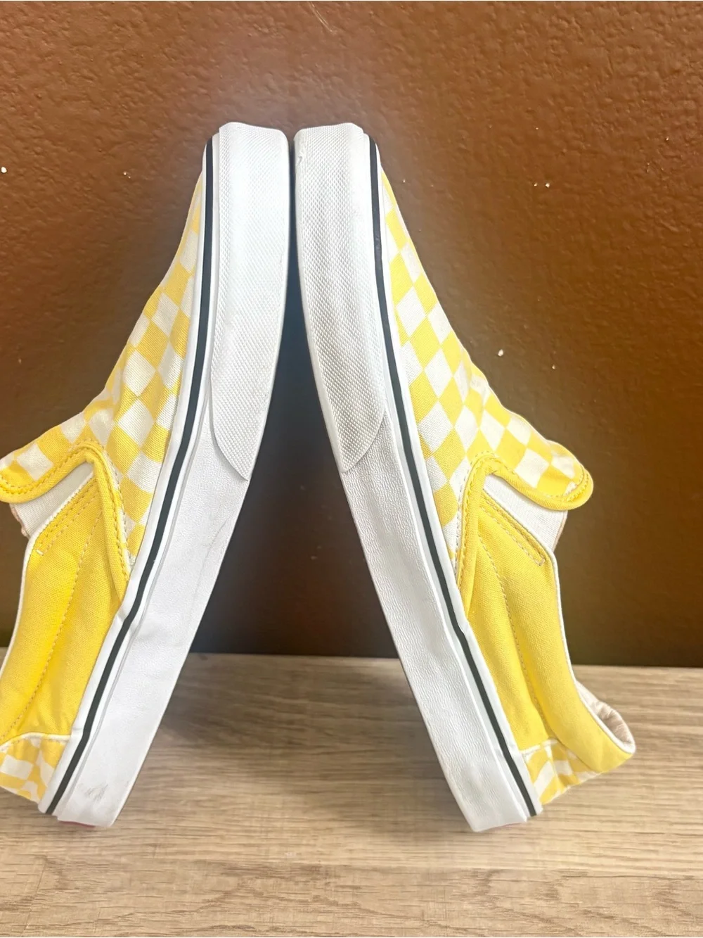 Vans yellow and white checkerboard slip-on trainers, Men’s Size 9, Women’s 10.5